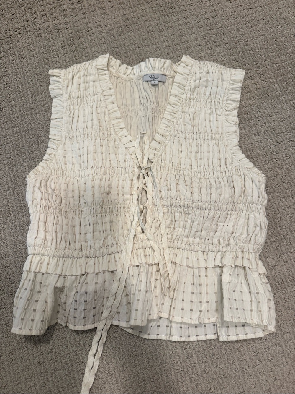 Rails Cream Smocked Tie-Front Peplum Tank